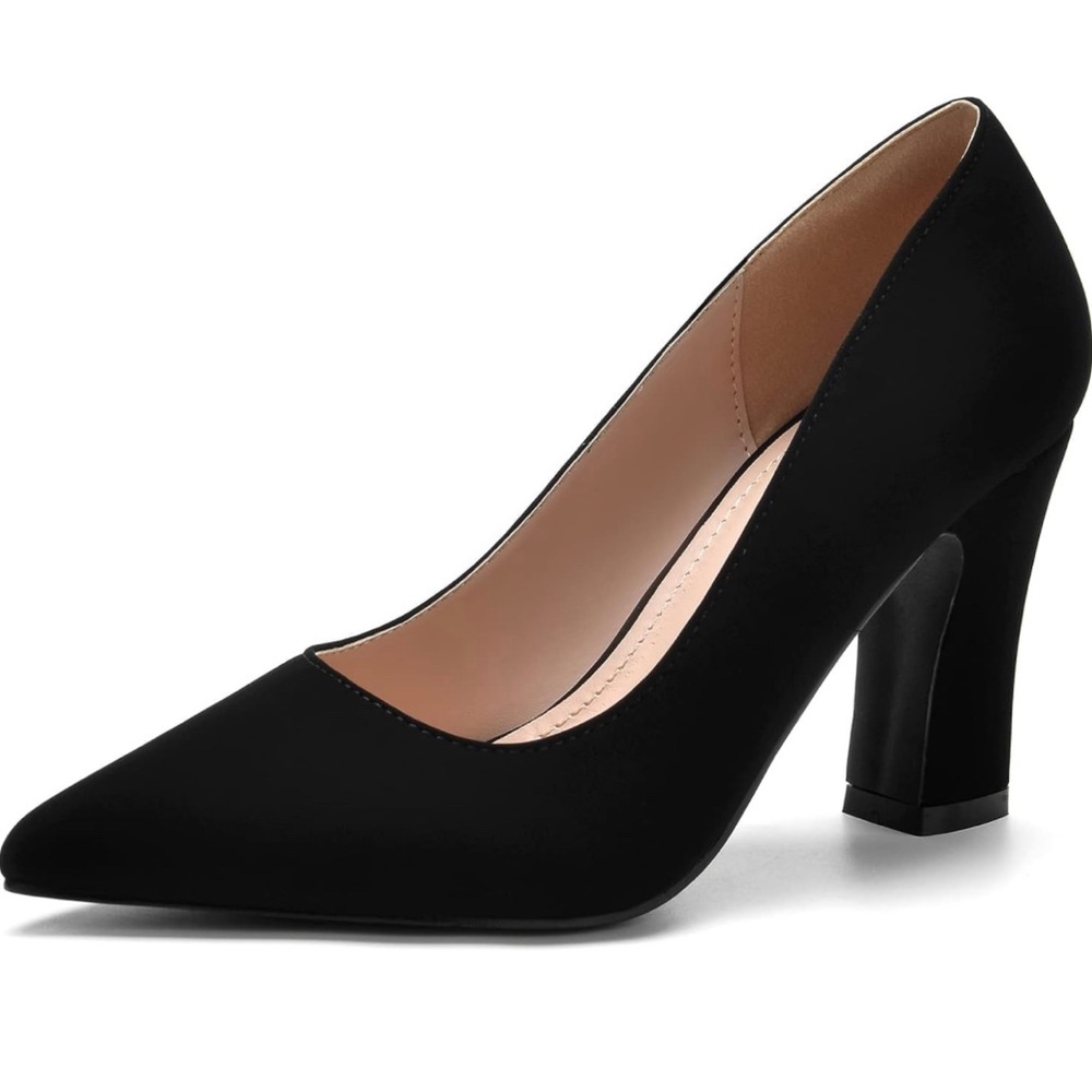 Bueupu - Women's Chunky High Heels Closed Pointed Toe Pumps - 7.5